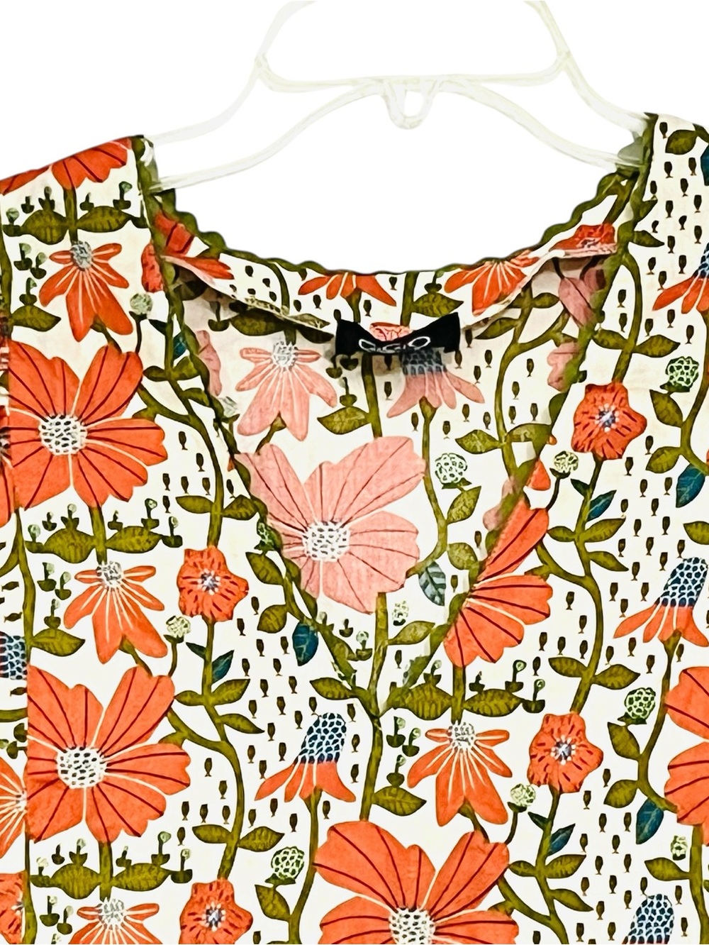 Gigio Babydoll Dress Coral Cream Floral Puffy Balloon Sleeve Pockets S Made/USA - Picture 4 of 16